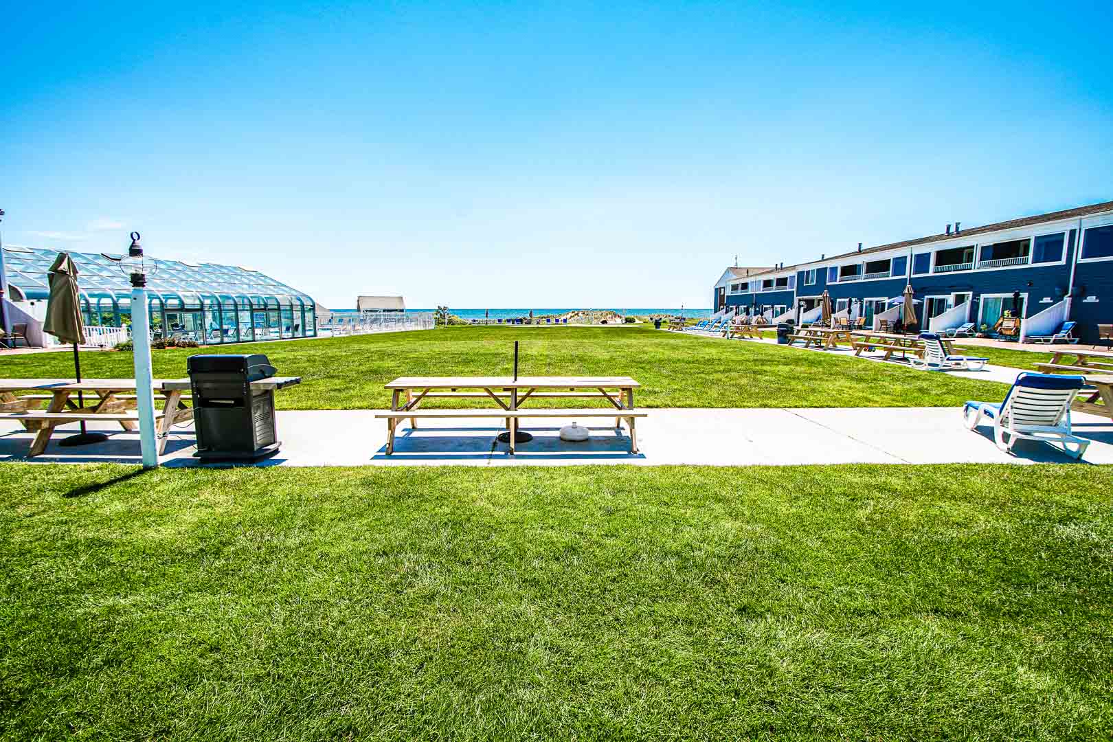 BBQ grills available in the patio area at VRI's Edgewater Beach Resort in Massachusetts.